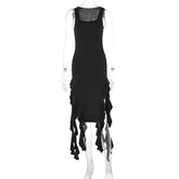Girls Slim Fit Slit Irregular Asymmetric Dress